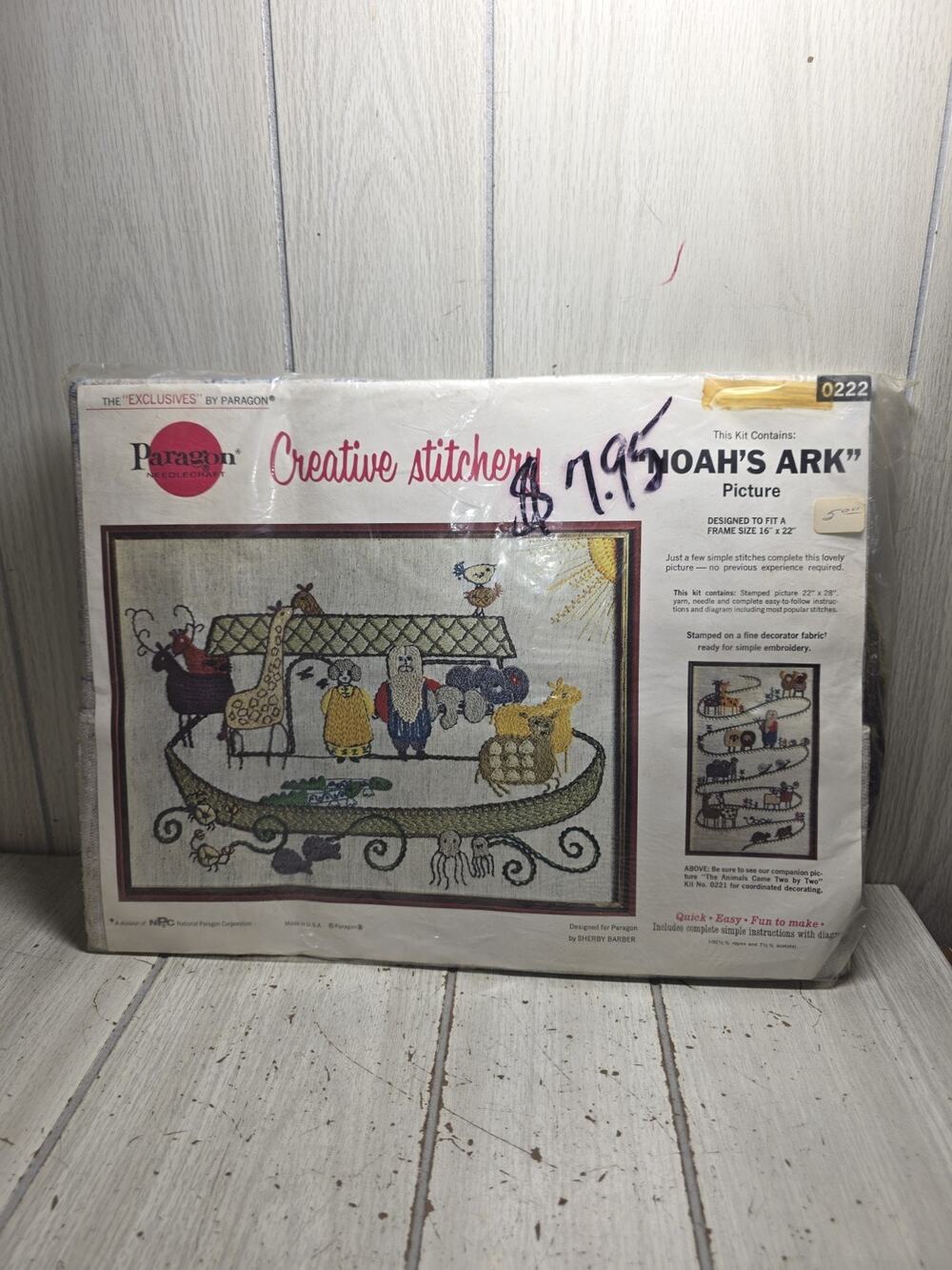 Vtg 1970s Paragon Crewel Needle Craft Noahs Ark Embroidery Kit 16x22 NIP